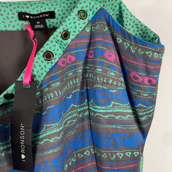 I heart Ronson Sundress NEW Green Gray Aztec Print Mini - Picture 9 of 10
